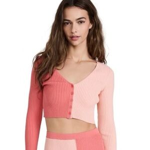 Staud Manon Two Tone Rib Knit Cropped Cardigan New Large